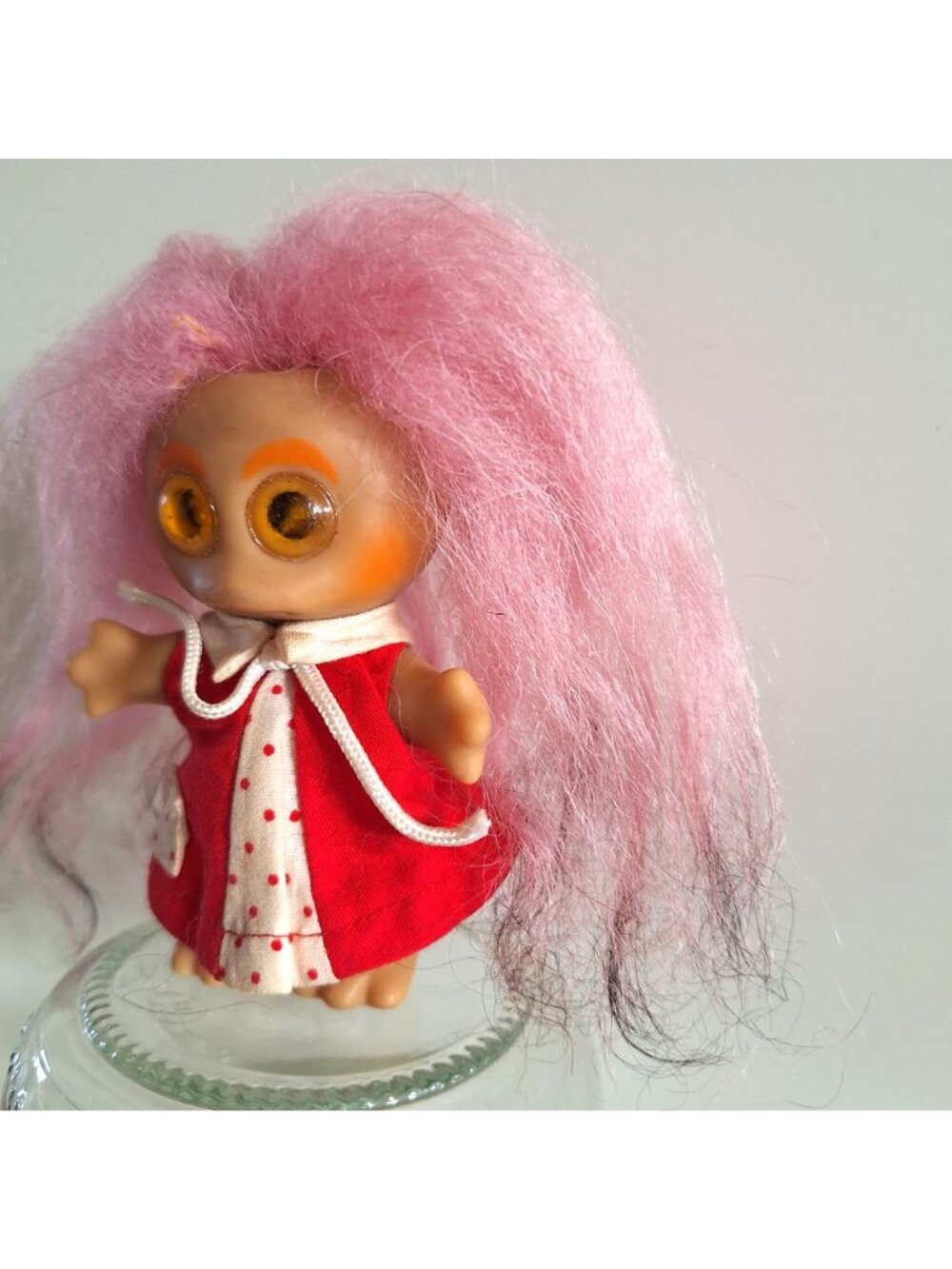 1964 Moon Goon Alien Troll Doll Pink Hair Red Polka Dot Dress L Khem Vintage - Picture 7 of 10